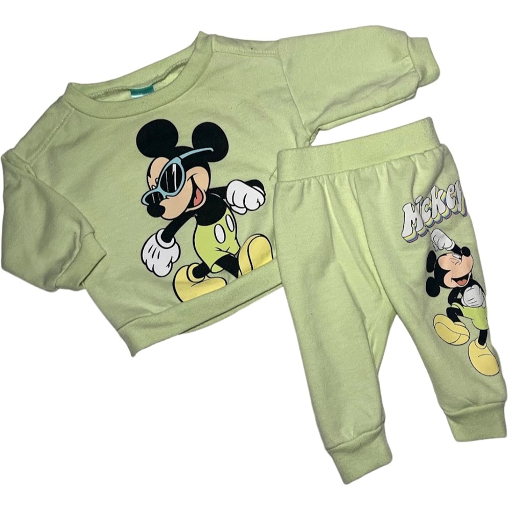 Disney Baby Green Mickey Mouse 0 3 Mos Sweatshirt Sweatpants 2pc‎ Outfit Unisex